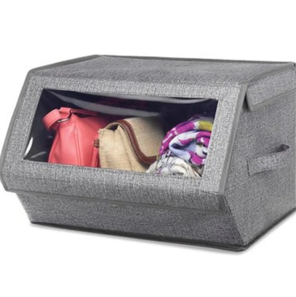Whitmor Gray Stackable Window Box Crosshatch Storage Container NEW - Picture 1 of 4